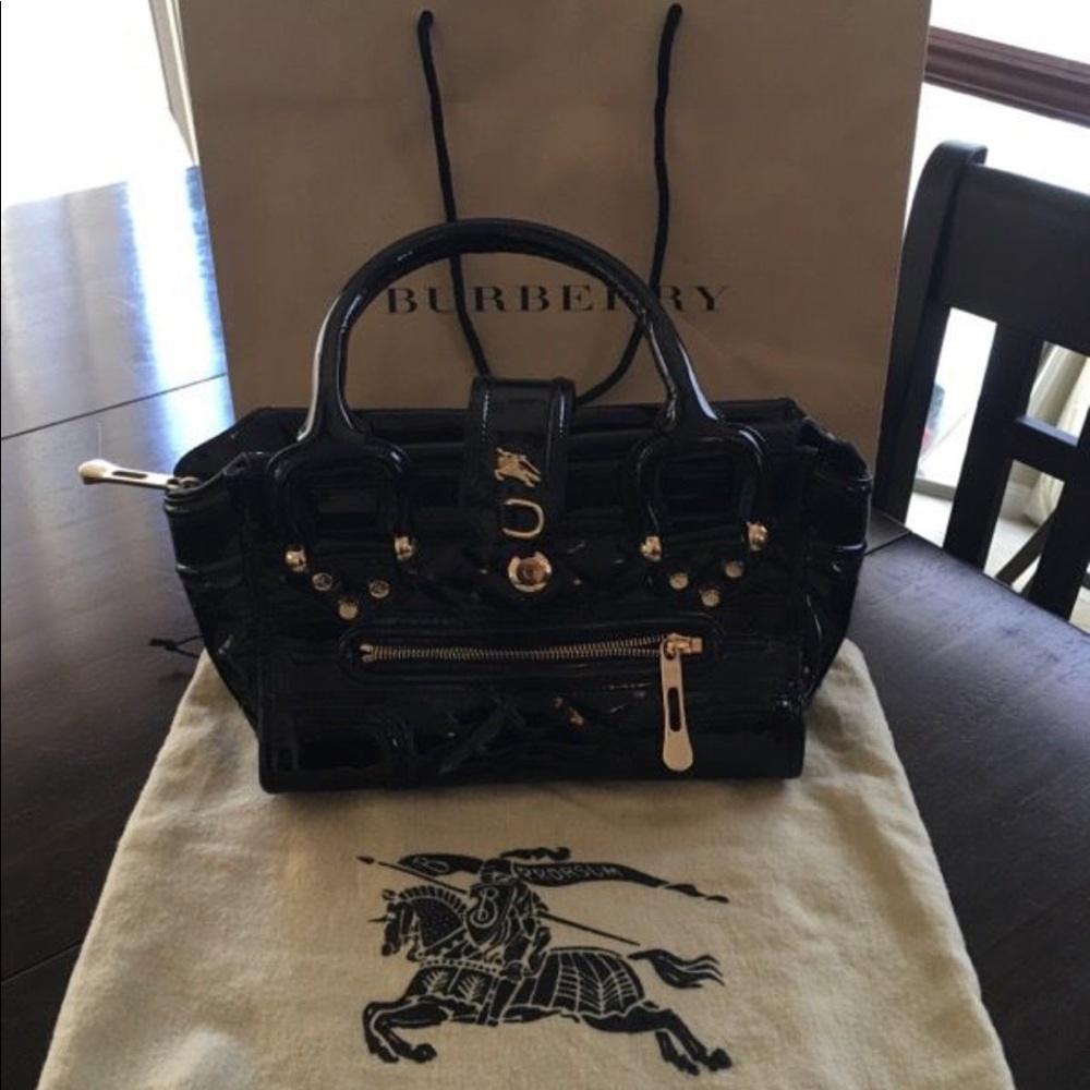 Burberry Black patent quilted mini manor bag